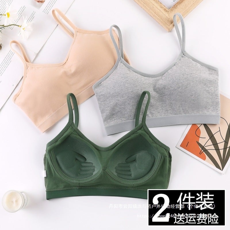 Beautiful Back Underwear For Women With Small Breasts, Push-Up Student High School Girl Tube Top Pure Cotton Junior High School Student Sports Vest All-In-One - Image 3
